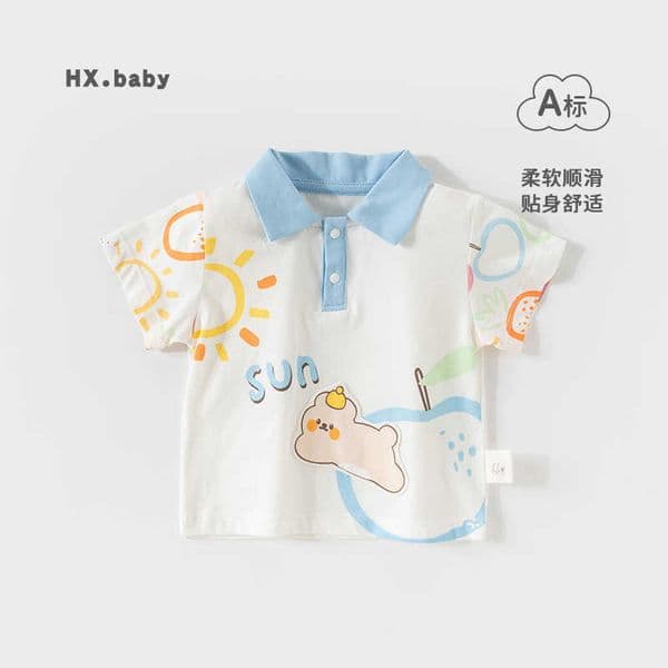 Summer Thin Turn-down Collar T-shirt for Young Children Short-sleeved Top Baby Summer ClothingL260518J41B