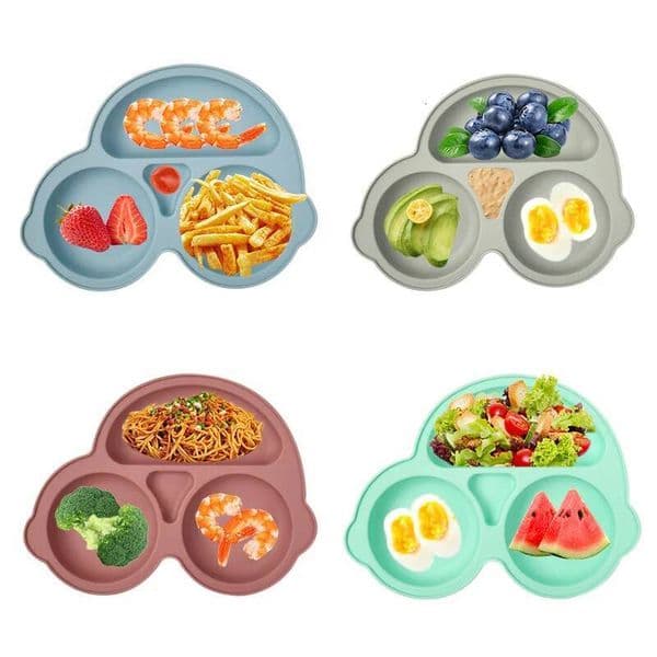 2023New Silicone Baby Sucker Dining Plate Solid Cute Cartoon Children Dishes Suction Toddler Training Tableware Kid Feeding Bowl ddmythur