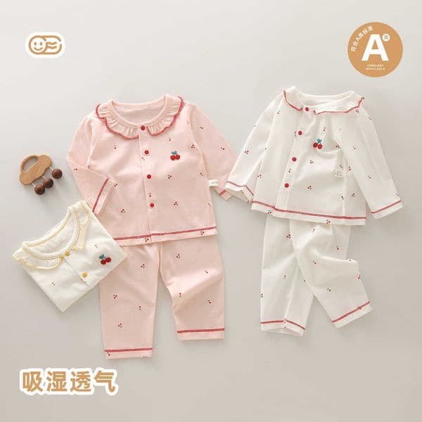 Baby girls summer clothing two-piece set air-conditioning suit Class A pure cotton pajamas newborn underwear set thin styleL2605193JIZ