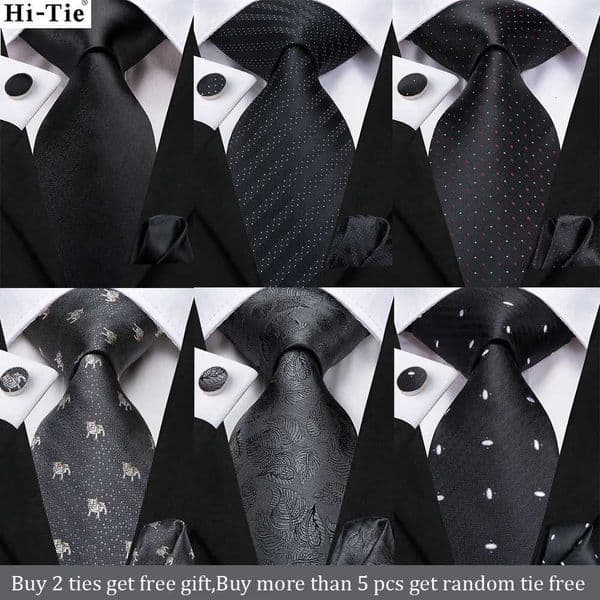 Hi-Tie 85cm Black Solid Striped Paisley Silk Mens BusinESS Tie Neck Tie for Men Fashion Luxury Wedding Necktie Gravatas L260519