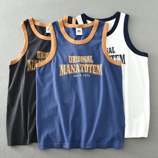 Summer American Sleeveless Oneck Printed Tshirt Mens Fashion 100 Cotton Washed Casual Sports Fitness Vest 260519