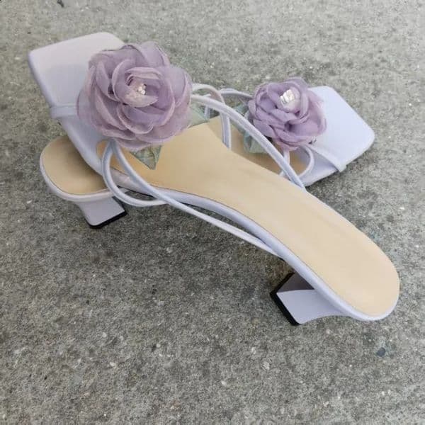 Summer Fashion High Heel Sexy Rose Flower Half Sandals Elegant Fairy Style Rose Flower Slippers High Heels Party Shoes 260519