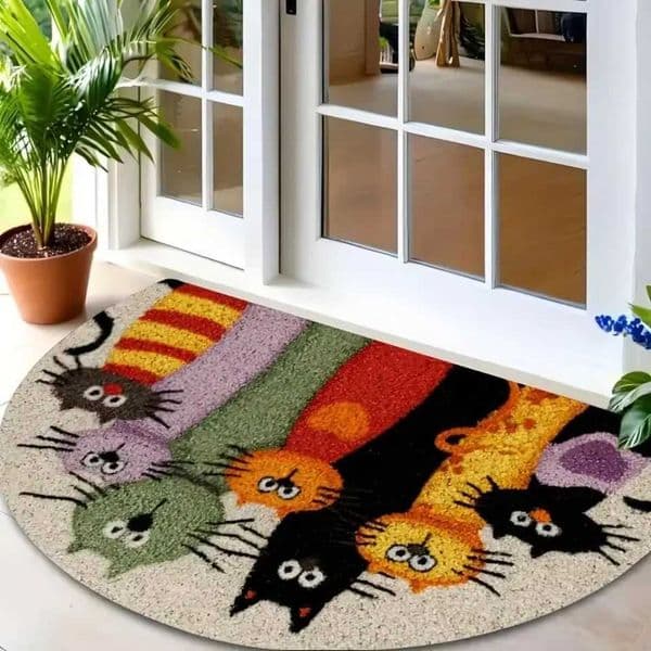 VIKAMA Cartoon Kitten Family Carpet Colorful Welcome Mat Stain-Resistant Doormat Rug For Bedroom Carpet For Room Home Decor L260519