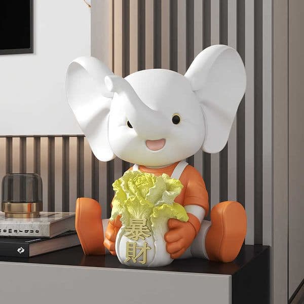 Little Elephant Cabbage Desktop Ornament for TV Cabinet Wine Cabinet Entryway Coffee Table Decoration Opening Gift Fortune-Bringing Cabbage L260519V7YS
