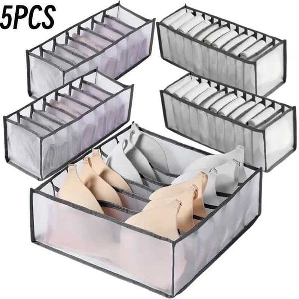 5-Pack Home Storage Boxes Foldable Plaid Underwear Combination Bags - Nylon Drawer Dividers for Socks Panties and Underwear C260518