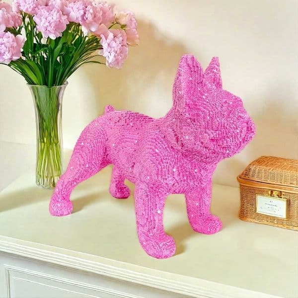 Creative gold-dusted building block walking dog ornament resin craft home desktop high-end decoration L260519R2L3