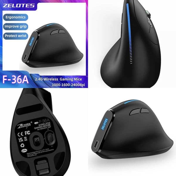 ZELOTES F36A Vertical Handheld Wireless Mouse 24G Wireless Rechargeable Laptop Mouse 6-button Optical mouse 3 level DPI mouse Z26051922X7