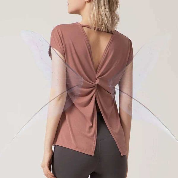 Womens Split Side Yoga Top Sexy Open Back Fitness T-shirt Loose Fit Workout Tee Running Sports Cover Gym Wear Woman clothing C260519
