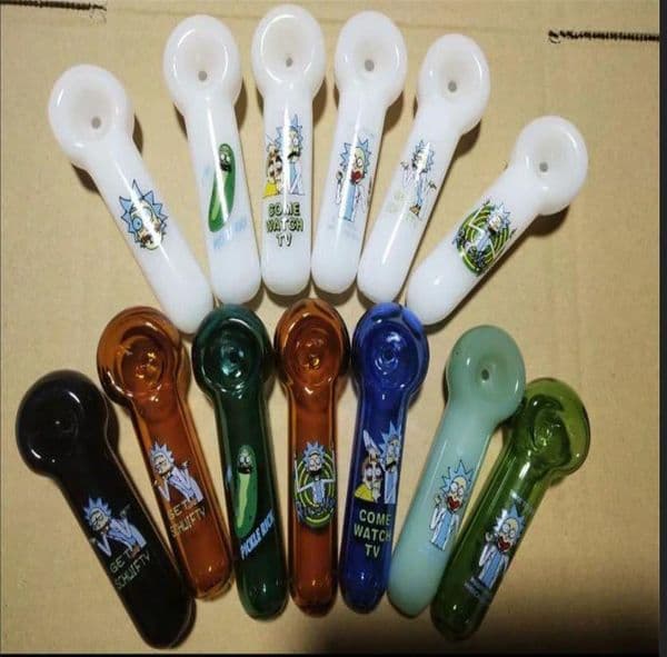 Glass Pipes Smoking Manufacture Hand-blown hookah Cartoon printed stained glass pipe