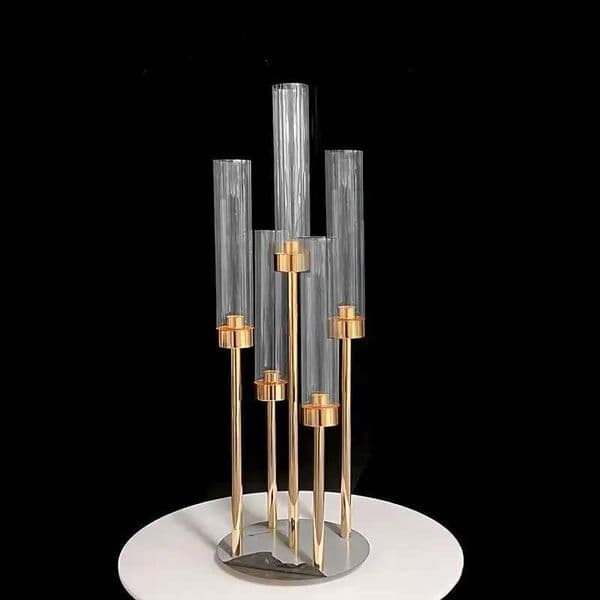 1pcs Elegant 5 Arms Floor Candelabra Wedding Centerpieces Decoration Metal Candlestick Holders with Acrylic Removable Lampshade L260519