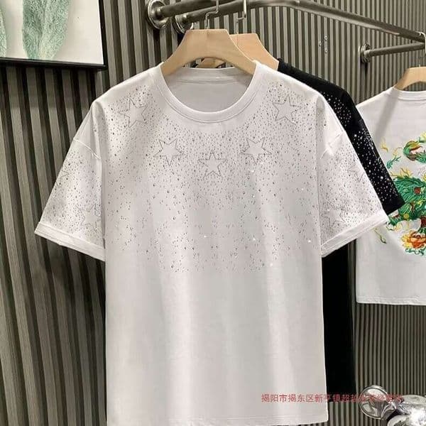 Designer Brand Clothes Mens Short-Sleeved T-Shirt With Star Pattern Casual Summer American-Style Loose Simple Trendy Versatile Top Z260609