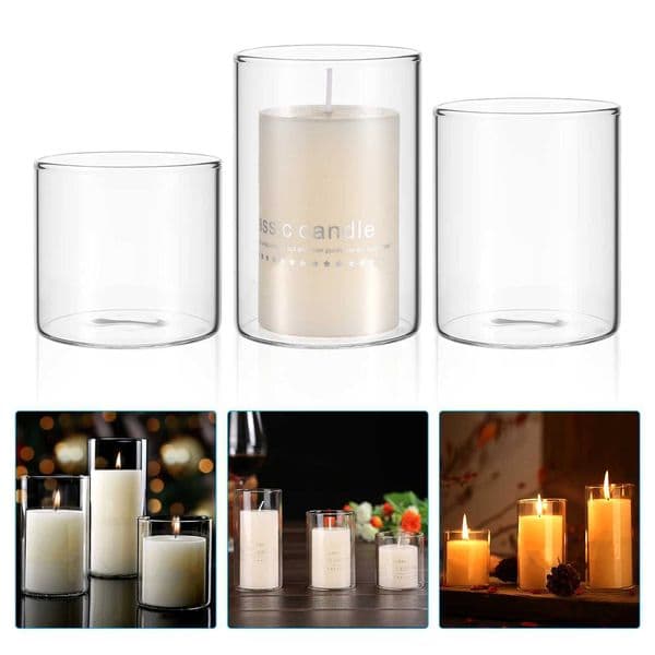 3pcs Glass Holder Windproof Shade Transparent Jars Aromatherapy Cup Empty Cylindrical Glass Cup 6 8 10cmJ260519