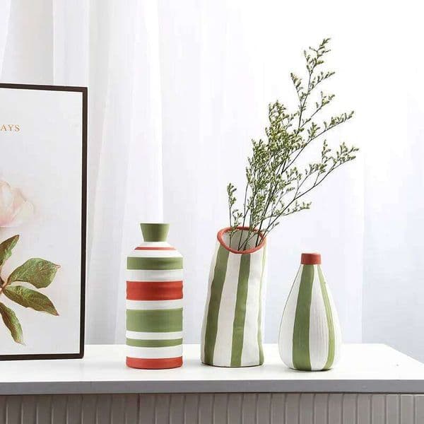 Hand Drawn Floral Ware, Modern Nordic Geometric Lines Home Decor Model Room Desktop Ceramic Vase Decoration 26W0519