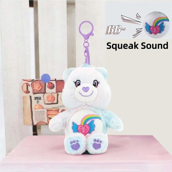 Care Bears Keychain Plush 15cm Cartoon Fluffy Bear Pendant Squeak Sound Kawaii Stuffed Toy Bag for Luggage Decor Birthday Gift L260518KWHT