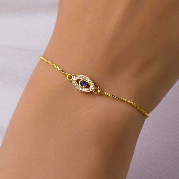 Luxury Gold Color Zircon Evil Blue Eye Bracet Bang Fashion Lucky Jewelry Wen Gift Adjustab HandmadeT260519