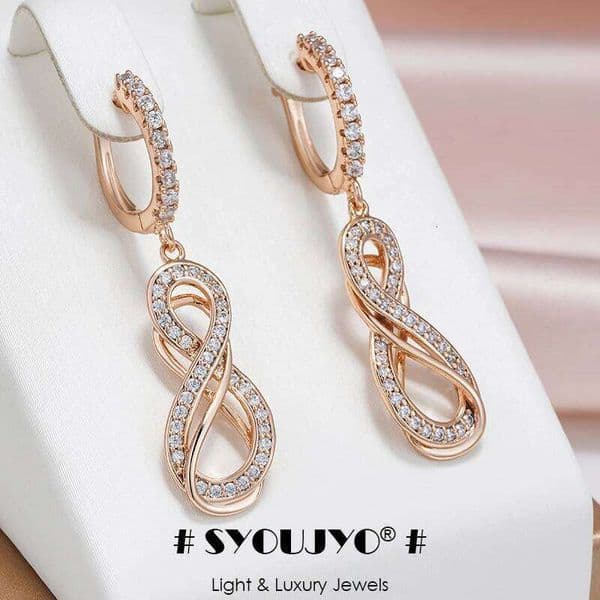 SYOUJYO Shiny Natural Zircon Earrings For Women 585 Rose Gold Color Mbius loop Luxury Jewelry Gift 26W0519