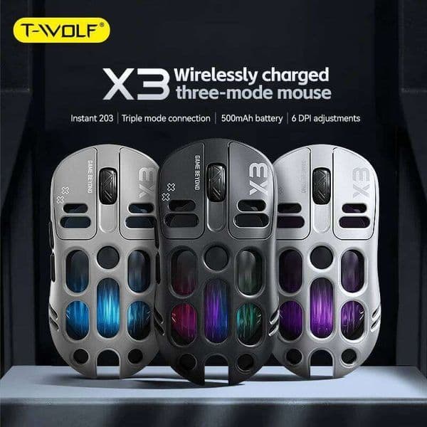 2026 Hollow-out Design Lightweight Computer Game Accessories 3-Mode Bluetooth Wireless Mouse Laptop Rechargeable RGB Backlight W260519
