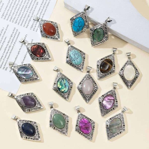 49x34mm Prismatic Gemstone Pendant Vintage Natural Stone Turquoise Amethyst Charms for Jewelry Making DIY Necklace Accessories