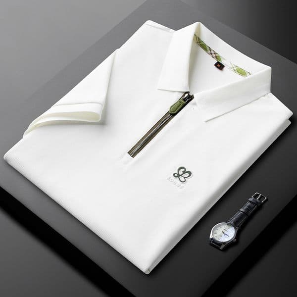 Luxury Brand Designer Mens White Half Zip Placket Embossed Letter Cotton Pique Lightweight Short Sleeve Polo Shirt 2026 Casual Streetwear Versatile Daily Wear