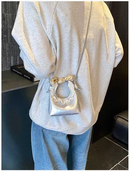 Sweet Bow Single-Shoulder Bag Lace Trim Tote Handbag Heart Polka Dot Mini Purse H260519