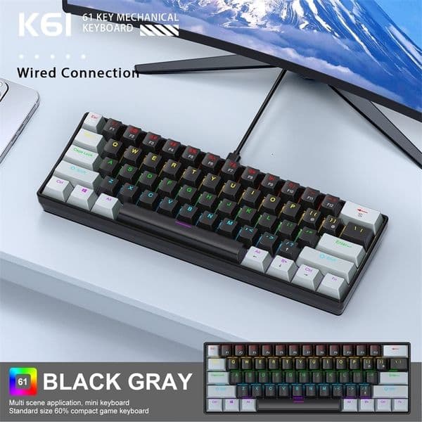APAYADO K61 60 Mini Wired Gaming Mechanical Keyboard Phantom RGB 61 Keys Rede Switch Ergonomic Portable for PCLaptop y260518 Y260525