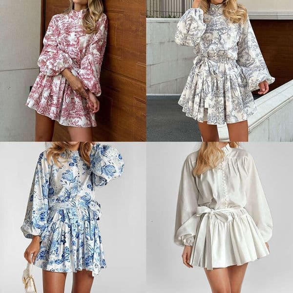Elegant fashionable European American women's clothing with Chinese-style print and tie-dye short dress