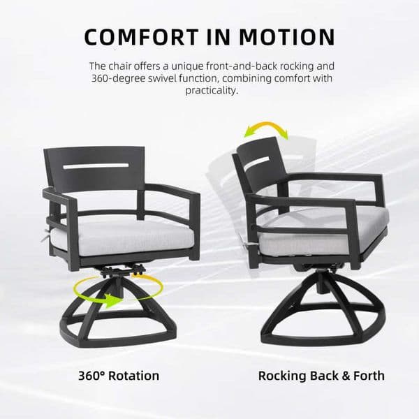 Patio Aluminum Swivel Rocker 2PCS with Outdoor-grade Sunbrella Fabric Cushions, Ember Black