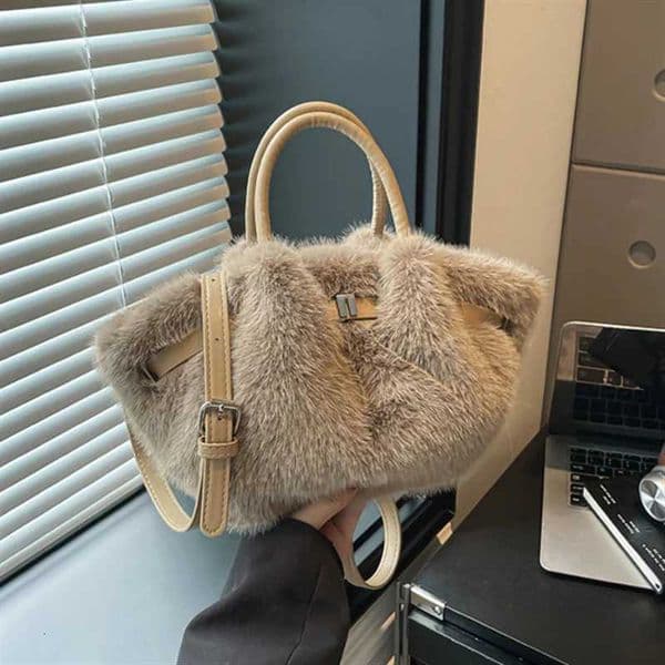Chic Plush Womens Tote Bag Imitation Mink Fur Women Handbag Vegetable Basket Bag Pleated Bag Stylish Shoulder Crossbody Bag H260519