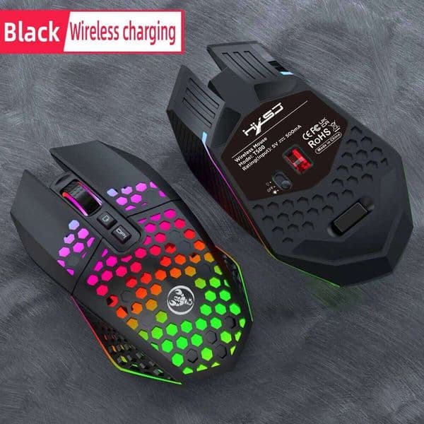 HXSJ T500 Wireless Gaming Mouse - Ergonomic Design with RGB Lighting, Type-C USB Charging, Honeycomb Shell, Optical for game 26Y0519