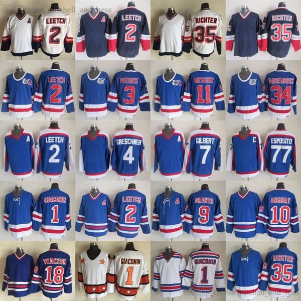 Movie CCM Vintage Hockey 2 Brian Leetch Jersey Retro Embroidery 1 Eddie Giacomin 9 Adam Graves 35 Mike Richter 7 Rod Gilbert 4 Ron Greschner 10 Ron Duguay Jerseys