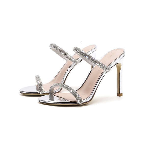 Wedding Women 2026 Spring New Sandals One Strap Rhinestone Silver High Heel Slippers For Women