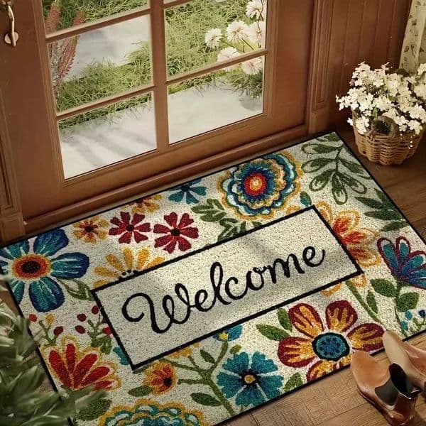 Welcome Doormat Vibrant Floral Pattern Non-Slip Rug for Indoor Outdoor High Traffic Areas Perfect for ValentineS Day Spring Mat L260519