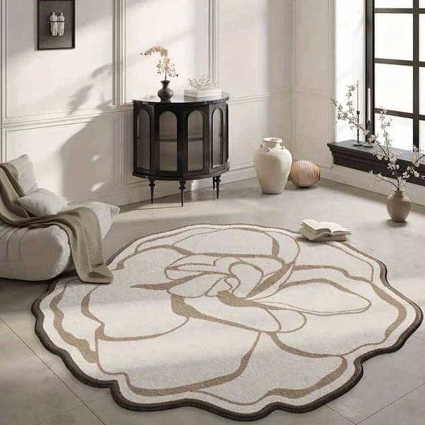 Home Decoration Light Luxury Camellia Imitation Cashmere Rug Living Room Bedroom Sofa Rug Dirt Resistant Carpet OfficeJ260519