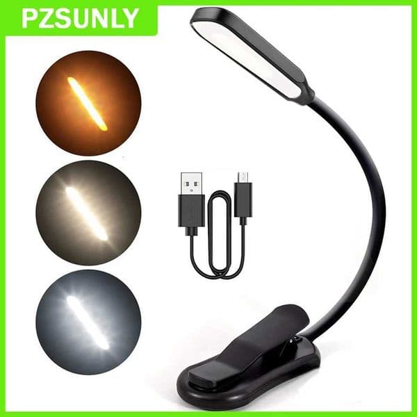 LED Book Light USB Rechargeable Reading Light 3-Level Warm Cool White Daylight Portable Flexible Easy Clip Night Reading Lamp M260519