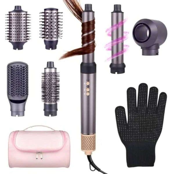 7 in 1 Hot Air Styler with Left/Right Auto Wrap Curler Round Blow Dryer Oval Brush Straightening D 26L0519