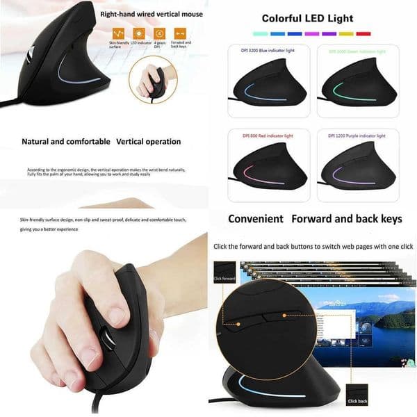 Wired Right Hand Vertical Mouse Ergonomic Gaming Mouse Wrist Healthy Mause for PC Computer Z260519WKKQ