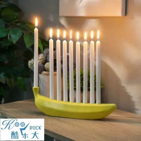 Simulated Banana Menorah Candlestick - Premium Je Holiday Bronze Candle Holder for Desktop Decor Tabletop Display L260519