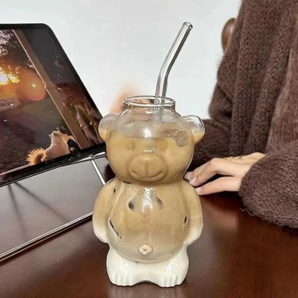 coffee mug Designer Cup 320Ml Creative Cute Bear With Straw Transparent Cup Beer Milk Coffee Water Cups Wholesale Glass Drinkware Mug Set Tea 1 020