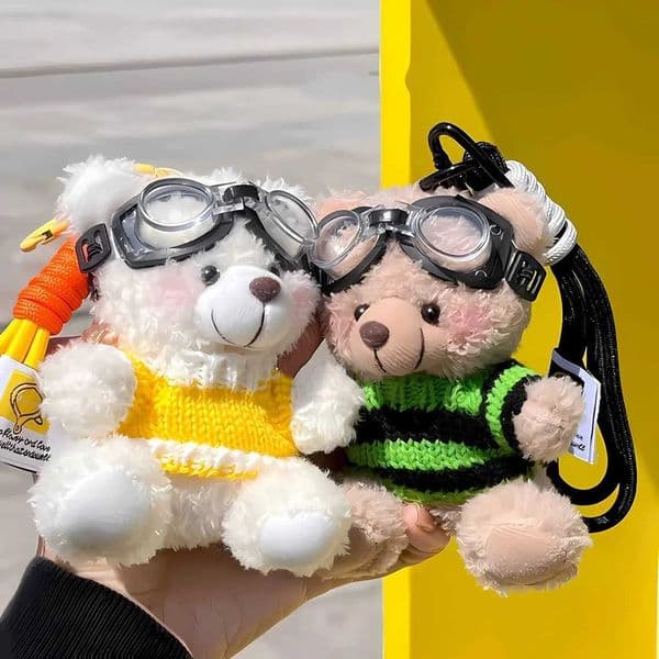 Cartoon Small Bear Keychain Plush Brown Bear Clothes Lovely Glasses Bear Doll Keychain Gifts NOTE Glasses are not included L260518LZA8