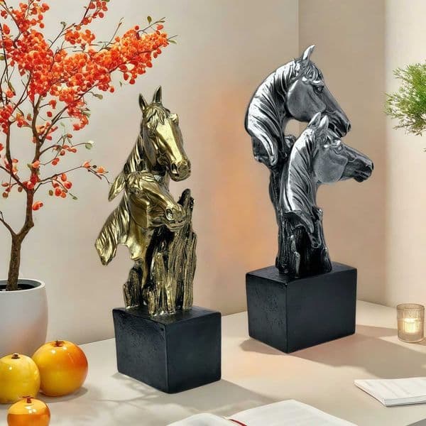 Creative New Chinese Style Double Horse Head Ornament Auspicious for the Year of the Horse Home Entryway Wealth-Attracting Resin Craft L260519XICF