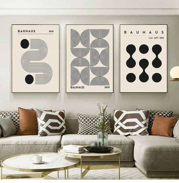 Abstract Bauhaus Style Geometric Wall Art Posters Prints Picture Vintage Black Beige Line Canvas Paintings For Modern Home Decor 26L0519