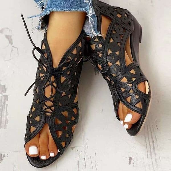 2026 Women Border Plus Size Sandals Summer New European And American Hollow Lace Up Wedge Women S Shoes Size
