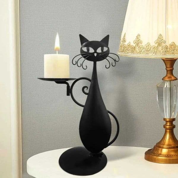 Black Cat Candle Holder Used for Pillar Led Flameless Candles Rustic Home Decor Candlestick for CenterpieceHousewarming Gifts L260519