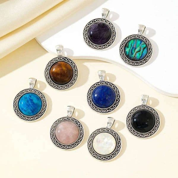 Round Gemstone Pendant Natural Crystal Agate Charms for Jewelry Making Supplies DIY Women Necklaces Earrings and Accessories