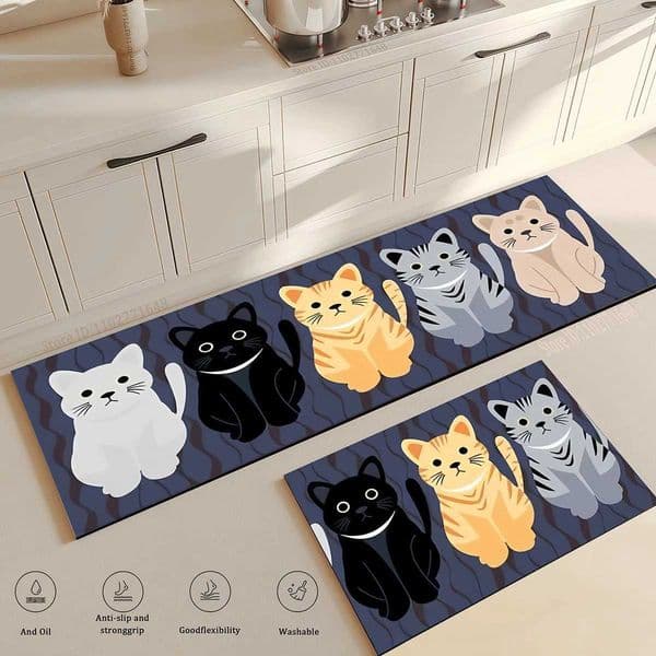 Cat Long Non-slip Kitchen Rugs Bedroom Decorative Rug Kitchen Mat for LivingRoom Laundry Room Entry Door Home Floor Carpet L260519