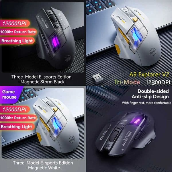 Inphic A9 Explorer V2 Three-mode Gaming Mouse Indicator DPI Adjustable Macro-driver Ergonomics 12000DPI 1000Hz rate of return Z260519PT9Q