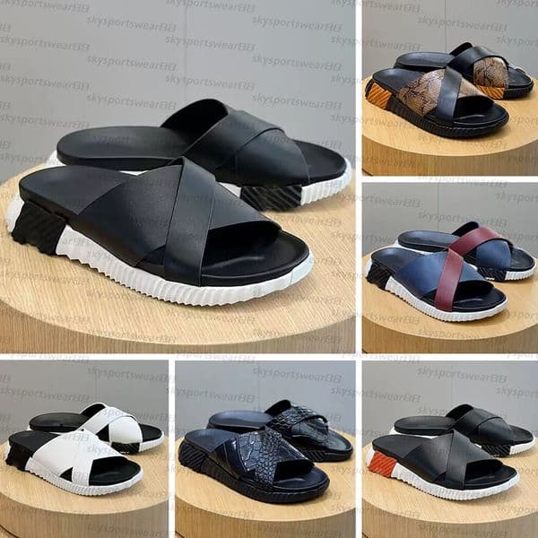 Fashion slippers men's bouncing sandals Italian perfect low cut elastic band nylon mesh calf leather splicing breathable design sequin sports shoes EU 39-46