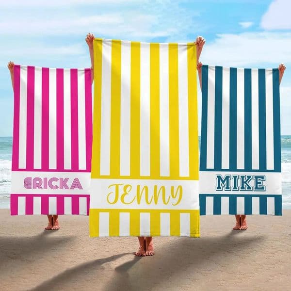 Luxury Designer Towel Personalized Beach Towels Palm Tree Striped Girls Trip Custom With Name art Kids Pool Party Family Vacation Free Shipping 021