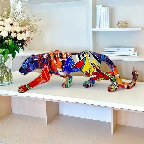 Modern Geometric Walking Leopard Figurine Ornament for Living Room and Entryway Resin Craft Creative Home Desktop Decoration L260519SV5E