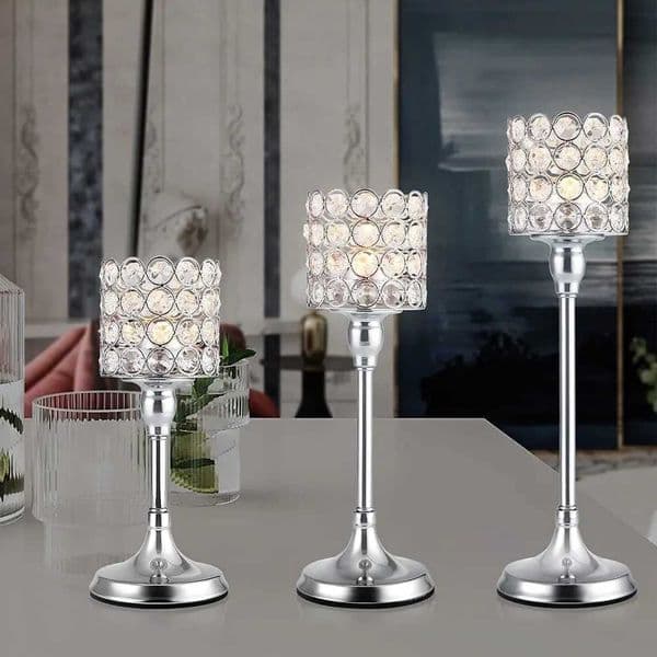 Silver Crystal Cylinder Candle Holders Pillar Candlestick Holders for Living Room Wedding Dining Table Centerpieces 1PCS L260519